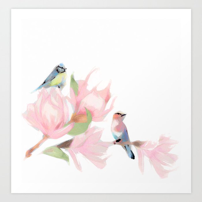 Garden Flowers Birds Painting 04 Art Print By Simplymodern Society6