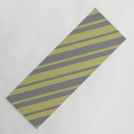 [ Thumbnail: Dark Khaki & Gray Colored Lined/Striped Pattern Yoga Mat ]