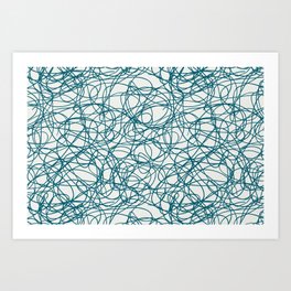 Tropical Dark Teal Abstract Thick Scribble Mosaic Pattern Inspired by Sherwin Williams 2020 Trending Color Oceanside SW6496 on Off White Art Print