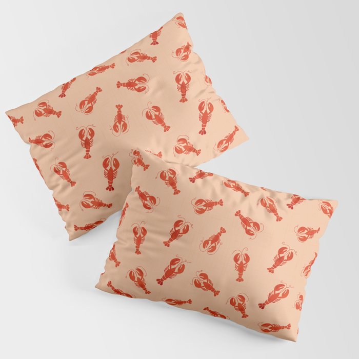 Classic Red Lobsters Pattern On Peach Pillow Sham