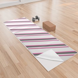 [ Thumbnail: White, Hot Pink & Dim Gray Colored Striped Pattern Yoga Towel ]