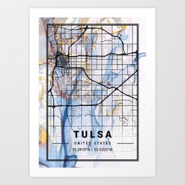Tulsa - United States Camomile Marble Map Art Print