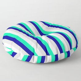 [ Thumbnail: White, Green, Dark Blue & Light Grey Colored Lines Pattern Floor Pillow ]