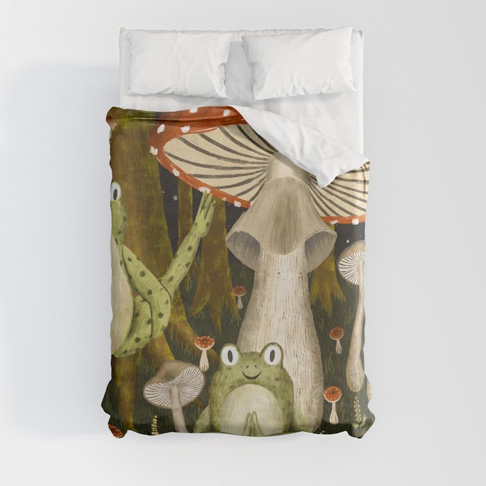 mushroom forest yoga Duvet Cover by annyamarttinen