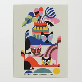 Mid Century Cats Poster