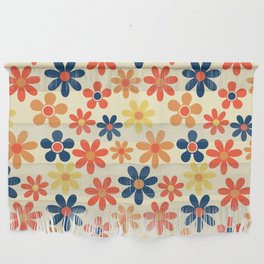 Mid Century Multicolor Abstract Floral Pattern - Orange and Blue Wall Hanging