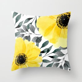 Big yellow watercolor flowers Throw Pillow