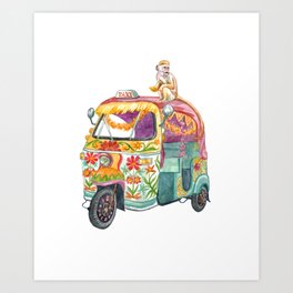 Colourful Indian TukTuk & Monkey Art Print