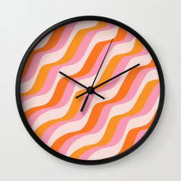 Zebra Stripes Abstract Lines Sunshine Retro Colorful Pink Orange Colors Boho Swirl Modern Pattern Wall Clock