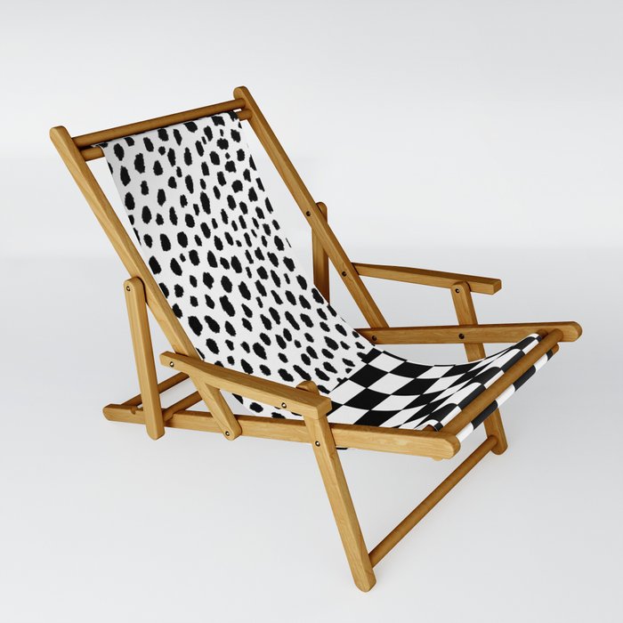 Dalmatian Spots Pattern with Checkered Stripe (black/white) Sling Chair