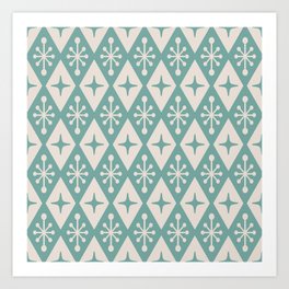 Mid Century Modern Atomic Triangle Pattern 711 Green and Beige Art Print