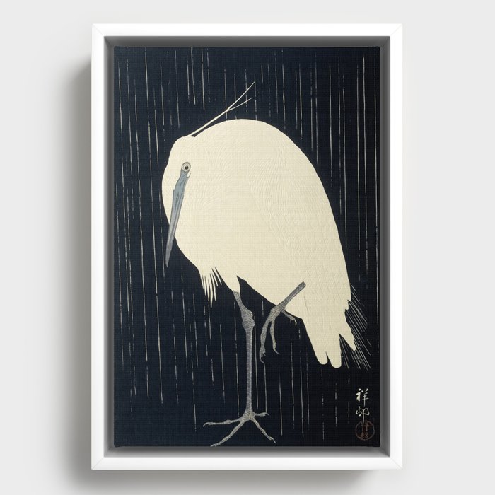 Egret in the Rain, Ohara Koson Framed Canvas