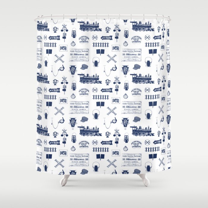 Railroad Symbols // Navy Blue Shower Curtain