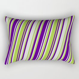 [ Thumbnail: Light Gray, Green & Indigo Colored Pattern of Stripes Rectangular Pillow ]