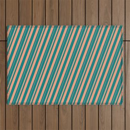 [ Thumbnail: Teal and Light Salmon Colored Pattern of Stripes Outdoor Rug ]