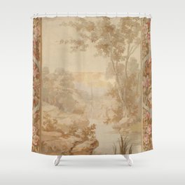 Antique 18th Century French Aubusson Pastel Verdure Tapestry Shower Curtain