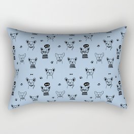 Pale Blue and Black Hand Drawn Dog Puppy Pattern Rectangular Pillow
