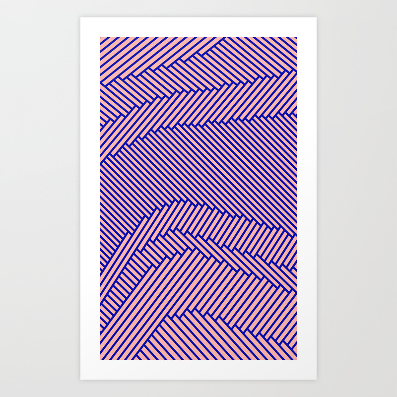 Minimal Pink and Blue Diagonal Line Patch Design Art Print by Patterns Soup  Society6