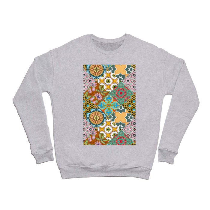 Patchwork,mosaic,flowers,azulejo,quilt,tiles,Portuguese style art Crewneck Sweatshirt