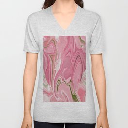 Beautiful Pink and Green Liquid Marble V Neck T Shirt