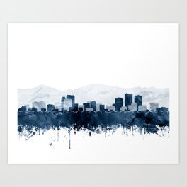 Anchorage Skyline Watercolor Navy Blue by Zouzounio Art Art Print