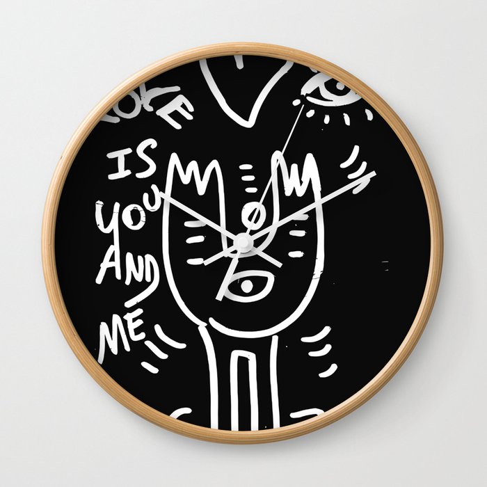 Love is You and Me Street Art Graffiti Black and White Wall Clock