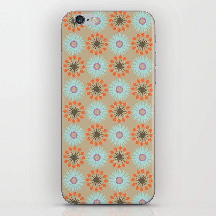 Retro Blue And Beige Brown Floral Pattern iPhone Skin