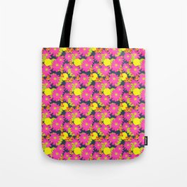 Retro Tropical Hot Pink Garden Flowers Navy Blue Tote Bag