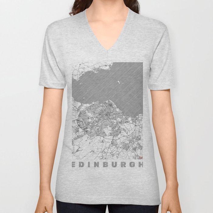 Edinburgh Map Line V Neck T Shirt