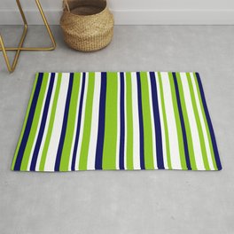 Lime Green Bright Navy Blue and White Vertical Stripes Pattern Area & Throw Rug