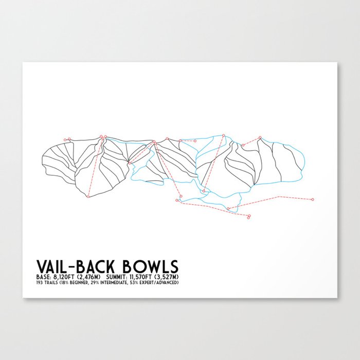 Vail CO Back Bowls Minimalist  Trail  Art Canvas Print 