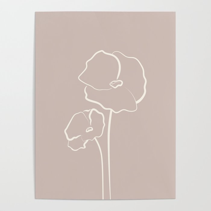 Abstract one line flower card in minimalistic style.  Poster