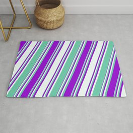 [ Thumbnail: Aquamarine, Dark Violet, and Mint Cream Colored Stripes/Lines Pattern Rug ]