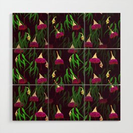 Seamless pattern with eucalyptus flowers and leaves Wood Wall Art