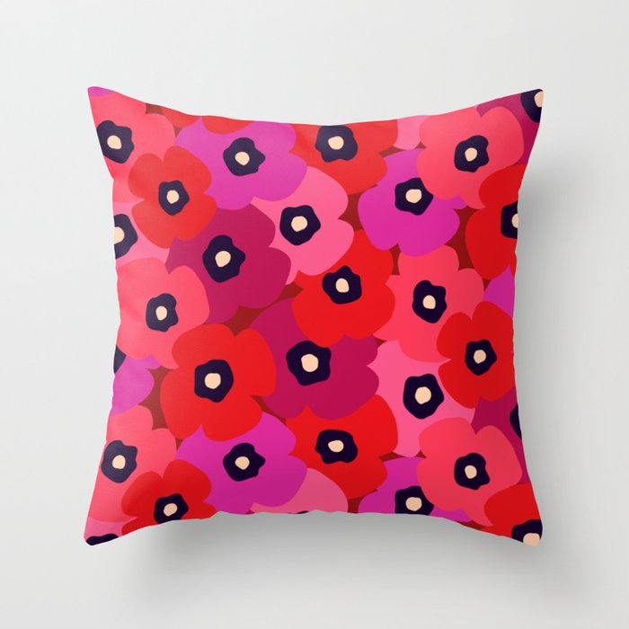 Poppy Flower Pattern Throw Pillow