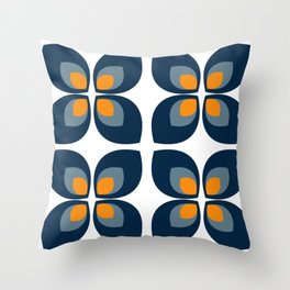 Minimal Art Mid Century Modern Leaf Flower Pattern Blue and Orange Throw Pillow