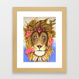 Lion with flowers Framed Art Print