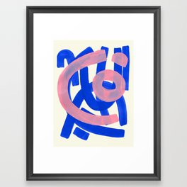 Tribal Pink Blue Fun Colorful Mid Century Modern Abstract Painting Shapes Pattern Framed Art Print
