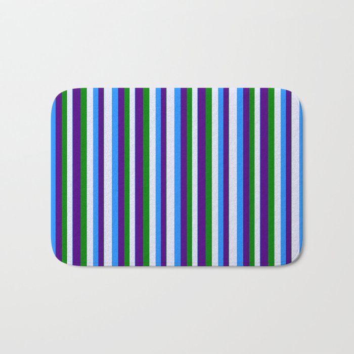 Blue, Lavender, Green, and Indigo Colored Pattern of Stripes Bath Mat