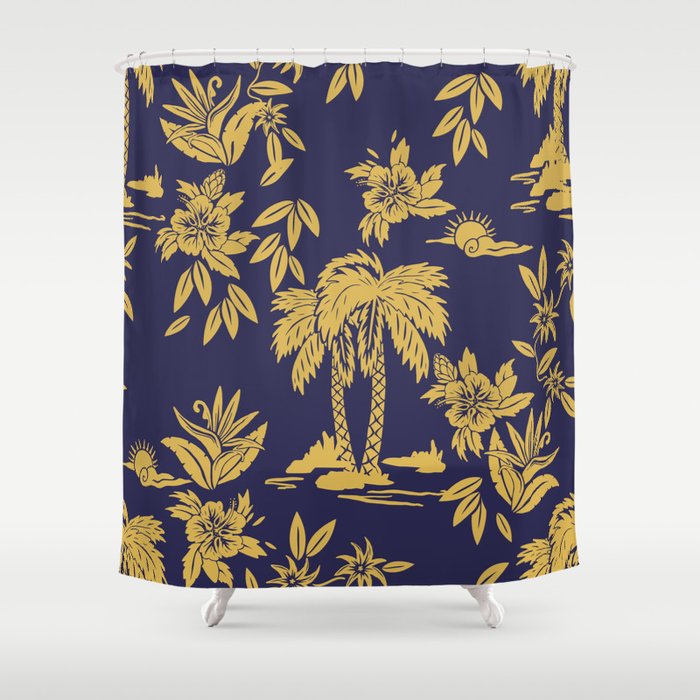 Seamless vintage design designs with Hawaii, tropical, surf, palm tiki mask themed.  Shower Curtain