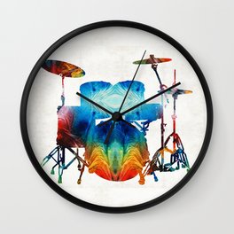 Drum Set Art - Color Fusion Drums - By Sharon Cummings Wall Clock | Rockandroll, Drummer, Painting, Studio, Cool, Musician, Drums, Gift, Drum, Musicalinstruments 