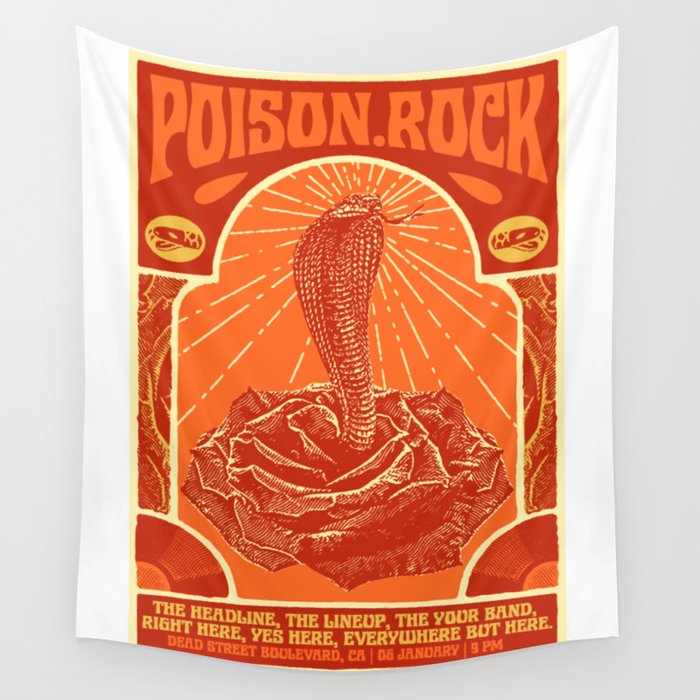 Poison Rock Poster Orange Wall Tapestry