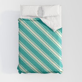 [ Thumbnail: Light Sea Green & Beige Colored Lined/Striped Pattern Comforter ]