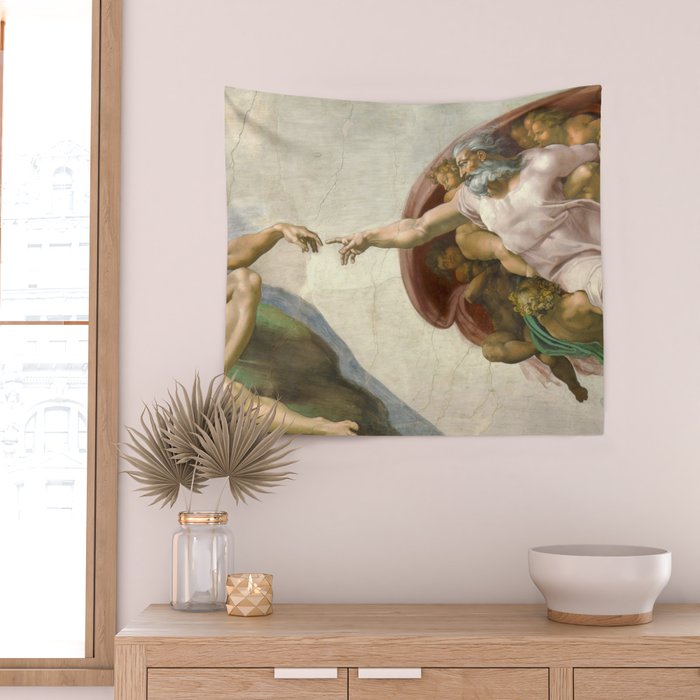Michelangelo The Creation of Adam Wall Tapestry by Old Masters Society6