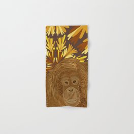 Orangutan in the jungle sitting on a brown abstract leafy pattern background Hand & Bath Towel