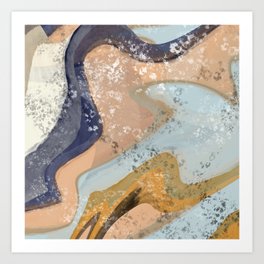 Salty Abstract in Blue and Peach Art Print