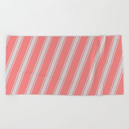 [ Thumbnail: Light Coral & Light Gray Colored Stripes Pattern Beach Towel ]
