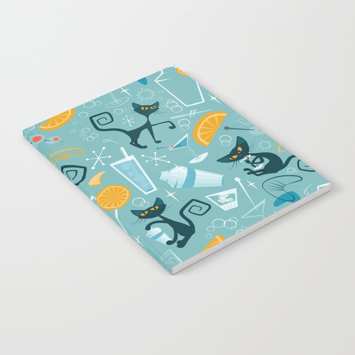 Mid century modern atomic style cats and cocktails Notebook