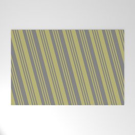 [ Thumbnail: Gray and Dark Khaki Colored Lines Pattern Welcome Mat ]