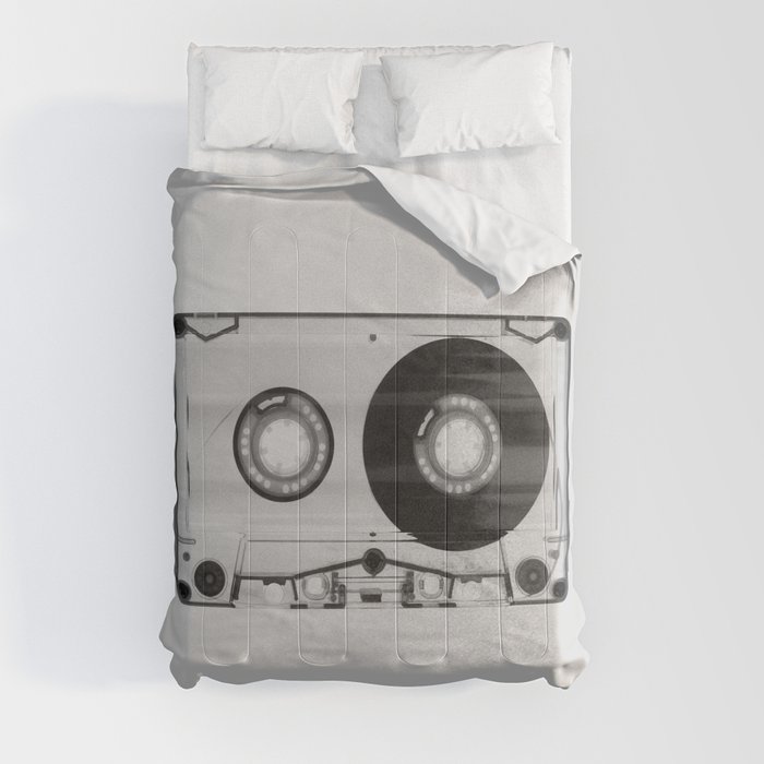 Vintage 80's Cassette - Black and White Retro Eighties Technology Art Print Wall Decor from 1980's Comforter